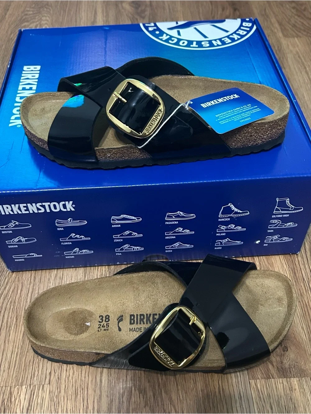 BIRKENSTOCK Siena big buckle black patent sandals shoes women’s eur 38 new